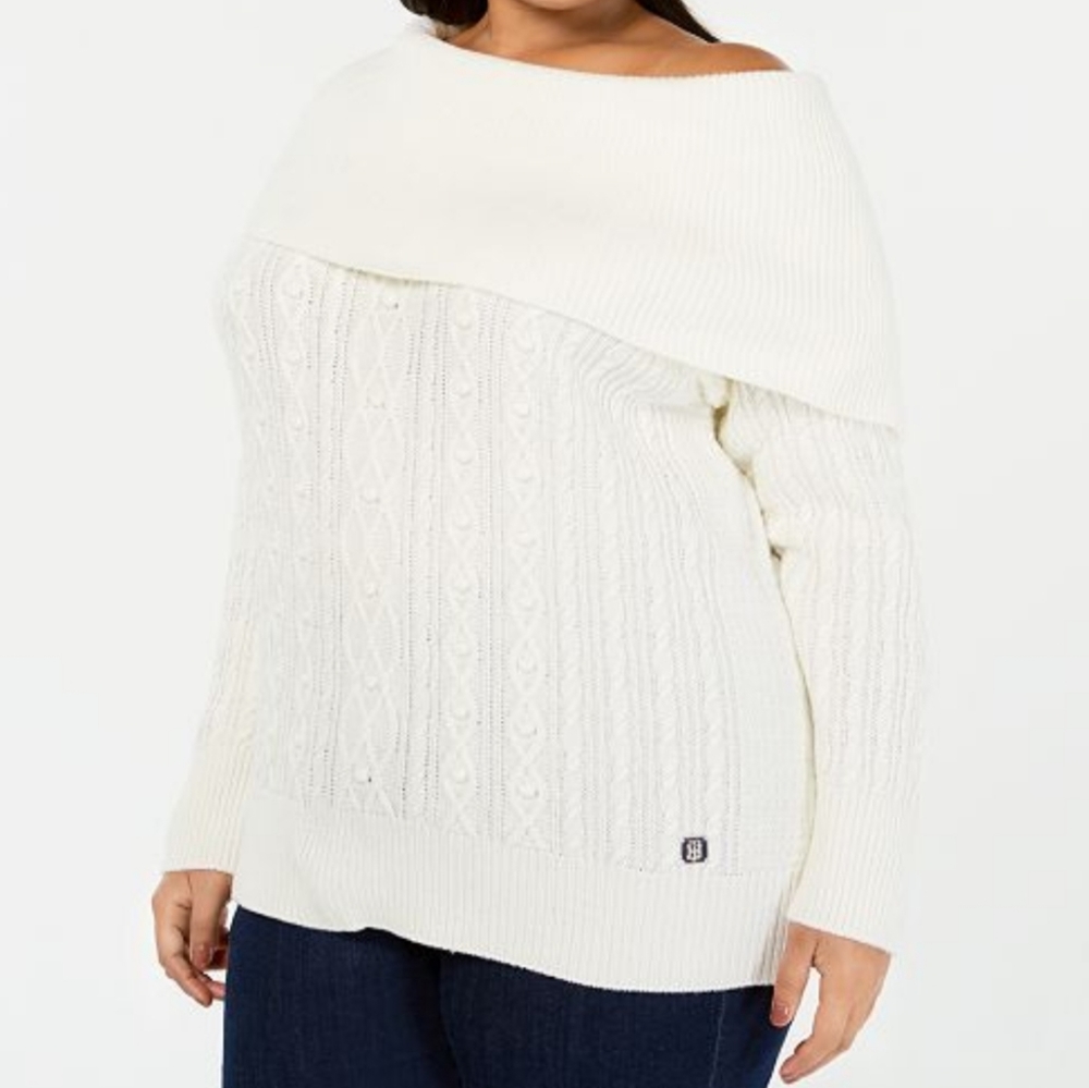 TOMMY HILFIGER Cable Knit Sweater Off Shoulder